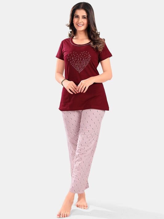 MAROON HEART LOUNGE WEAR