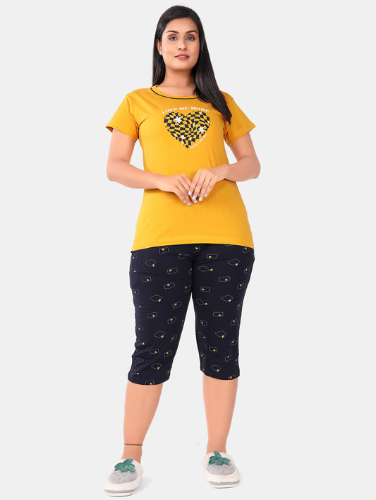 YELLOW HEART CAPRI SET