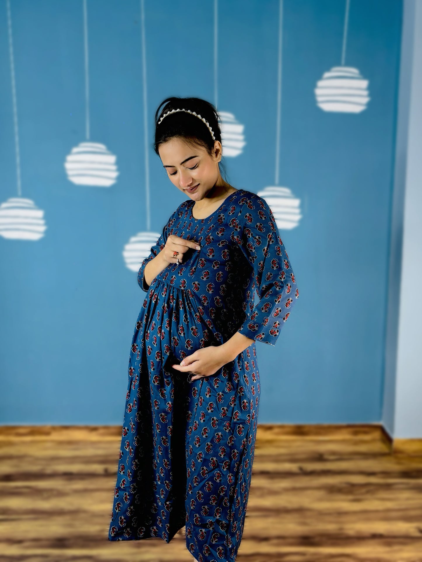 NAVY BLUE BUTTA MATERNITY DRESS (TWO ZIPS)