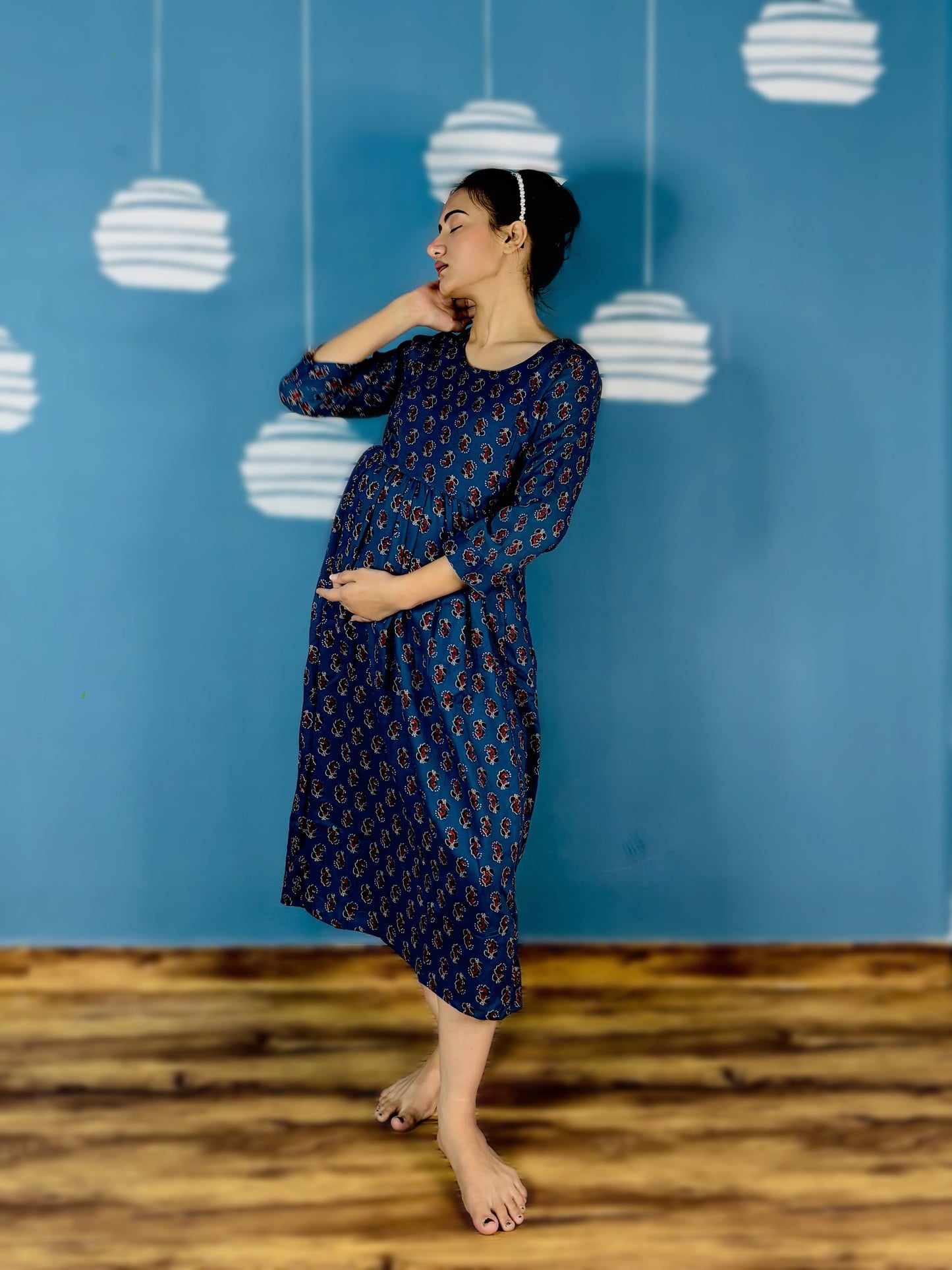 NAVY BLUE BUTTA MATERNITY DRESS (TWO ZIPS)