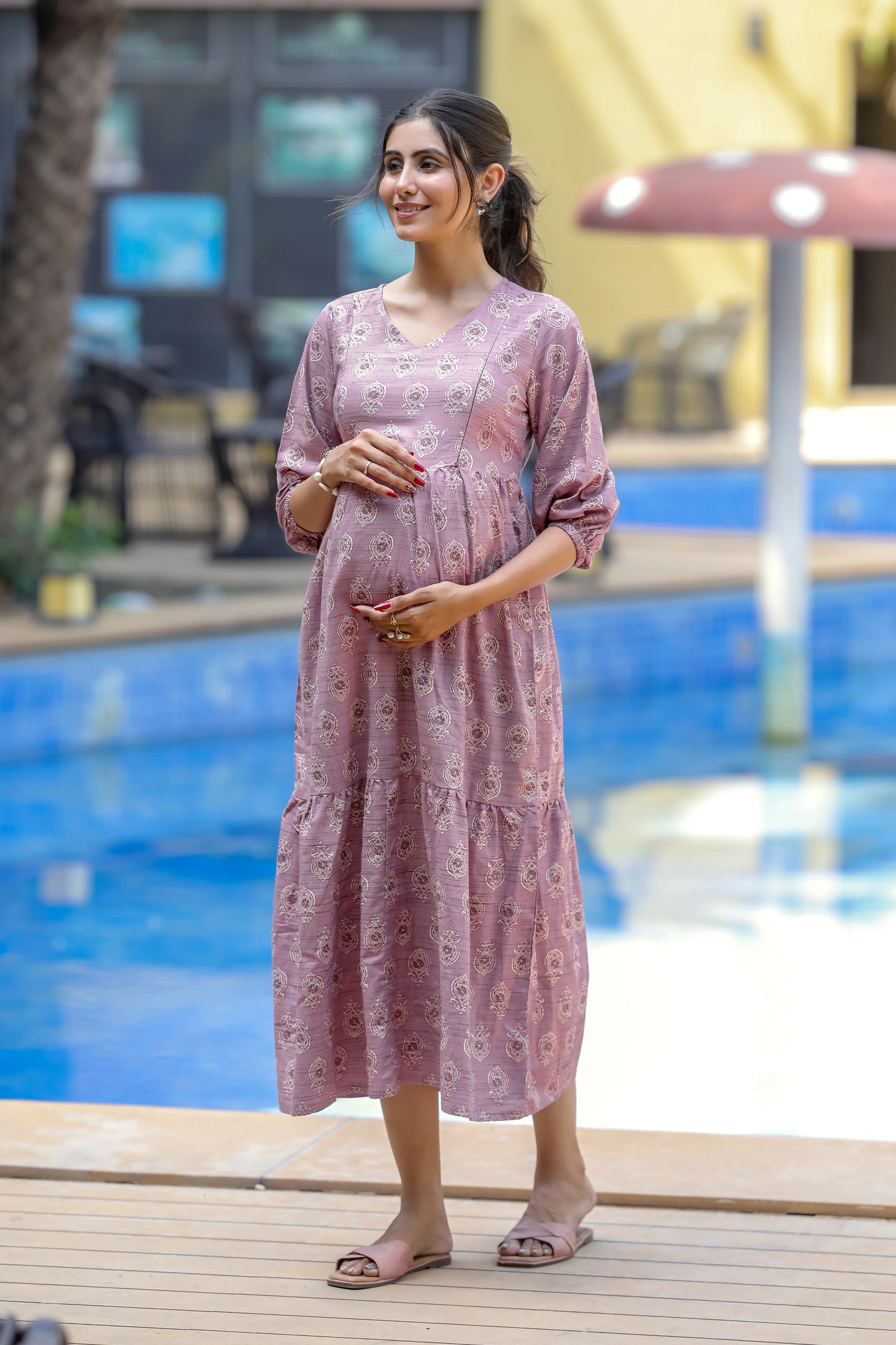 PASTEL LAVENDER BUTTA MATERNITY DRESS