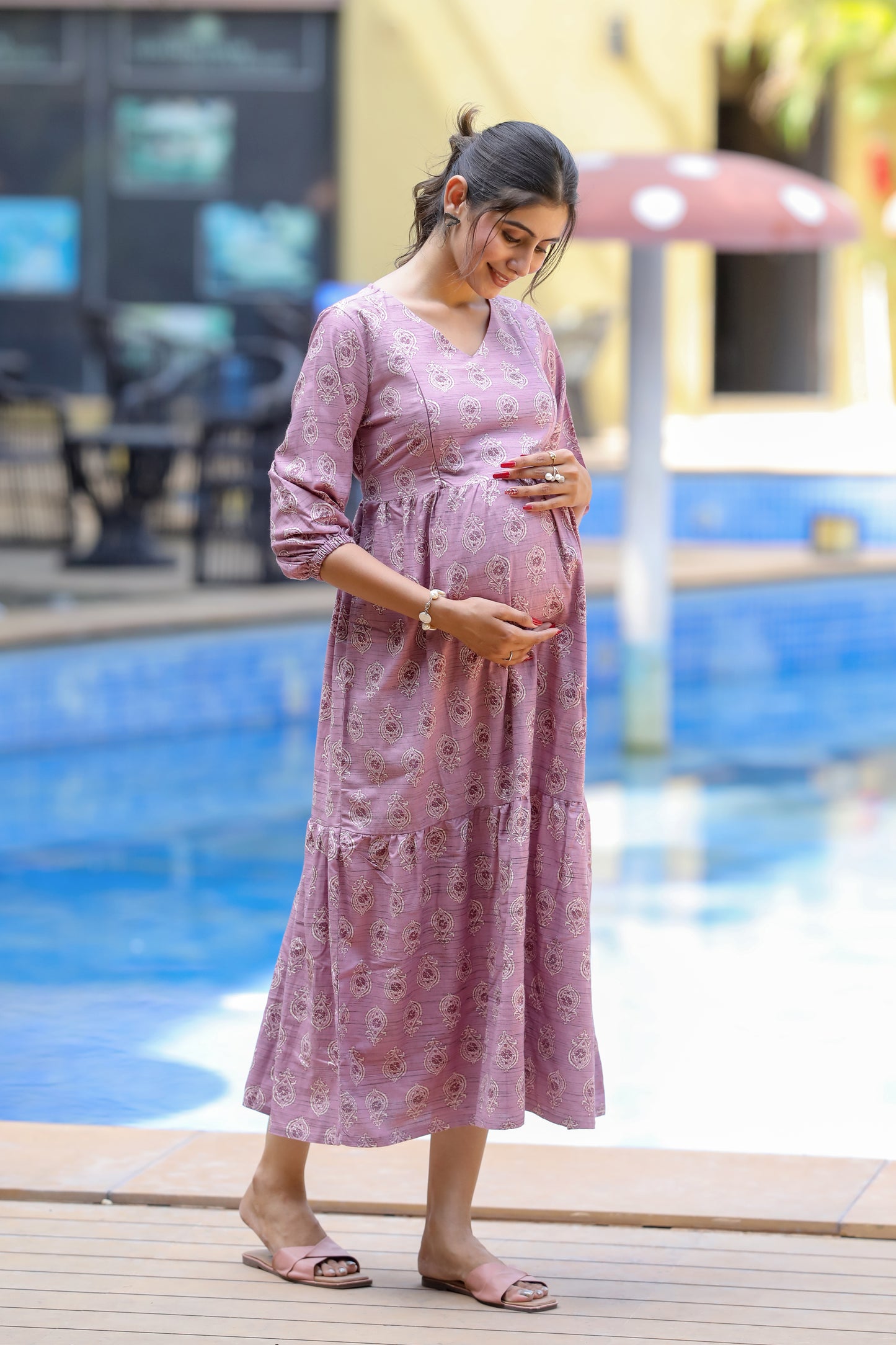 PASTEL LAVENDER BUTTA MATERNITY DRESS