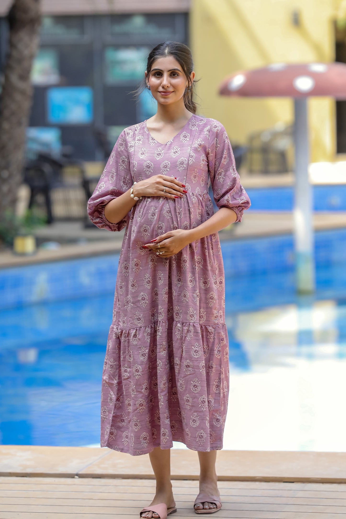 PASTEL LAVENDER BUTTA MATERNITY DRESS