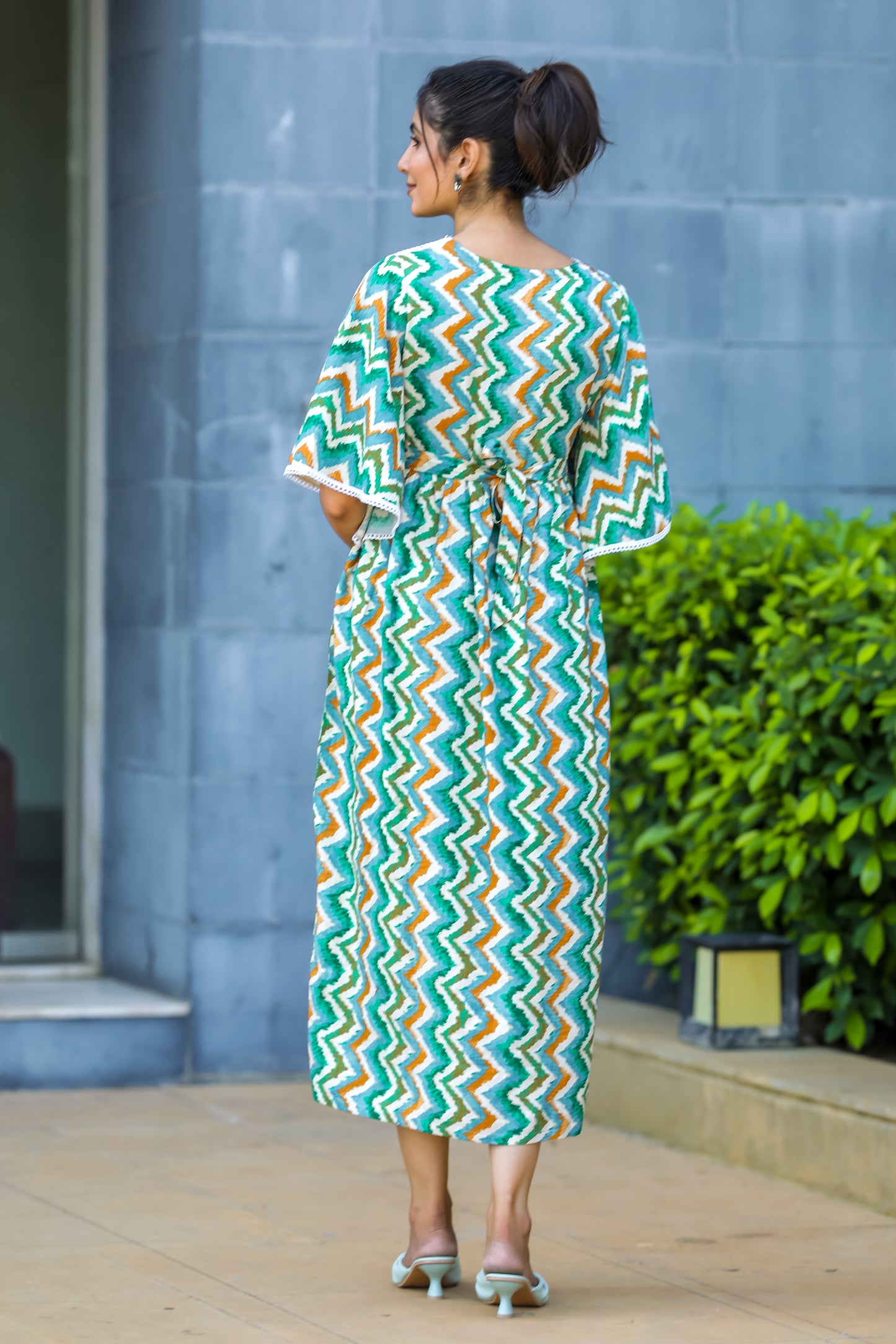 BLUE & GREEN ZICK-ZACK MATERNITY DRESS