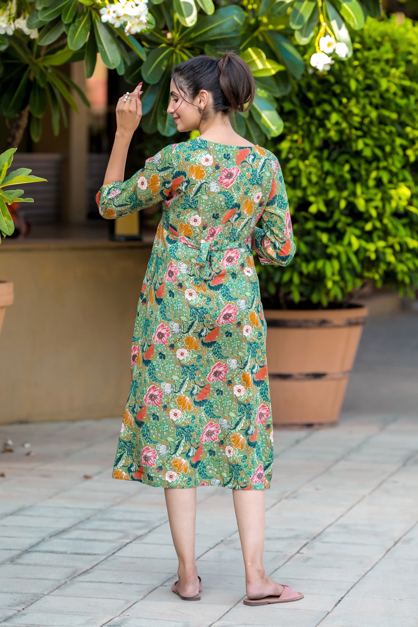 OLIVE GREEN FLORAL MATERNITY DRESS