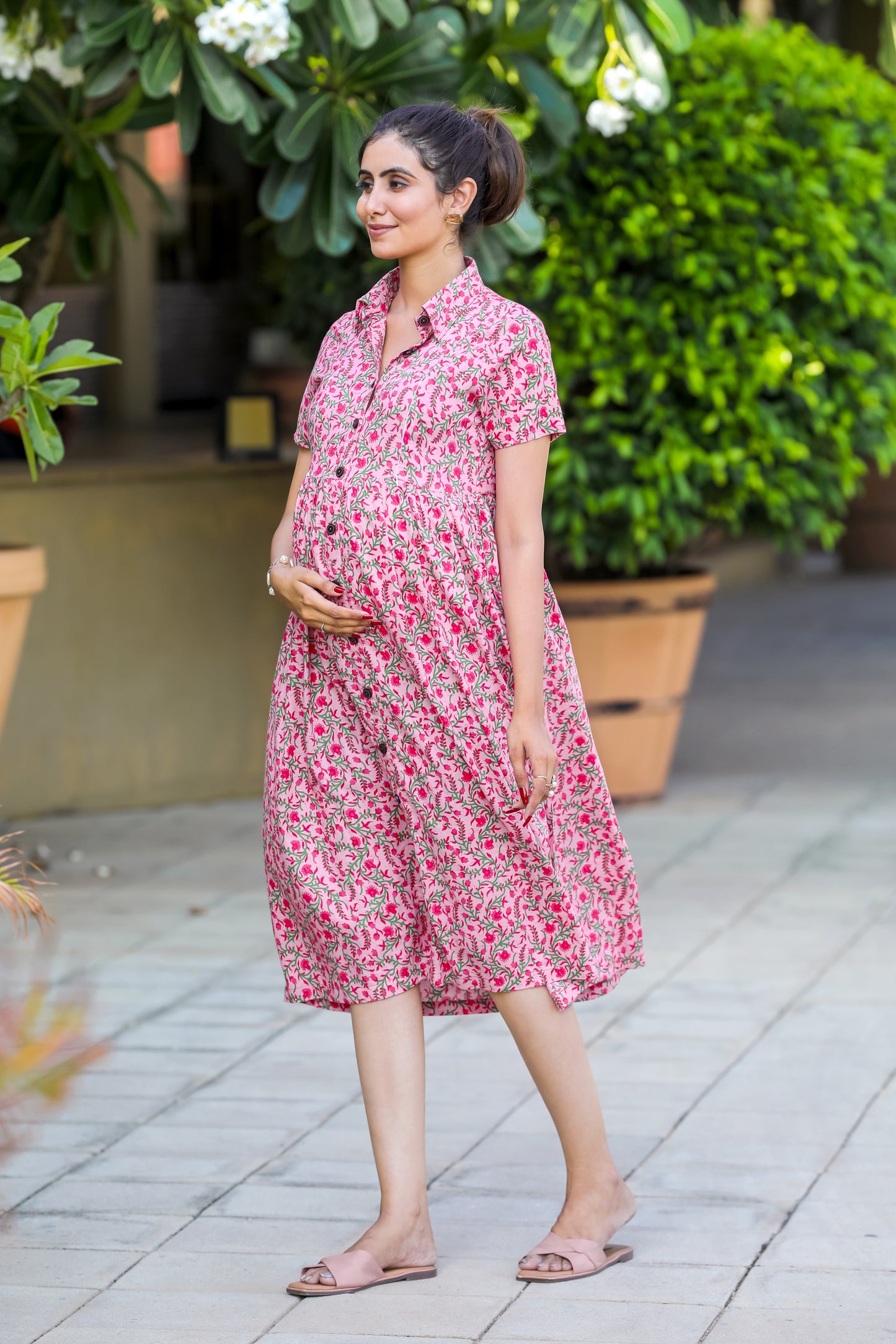 PINK FLORAL MATERNITY DRESS