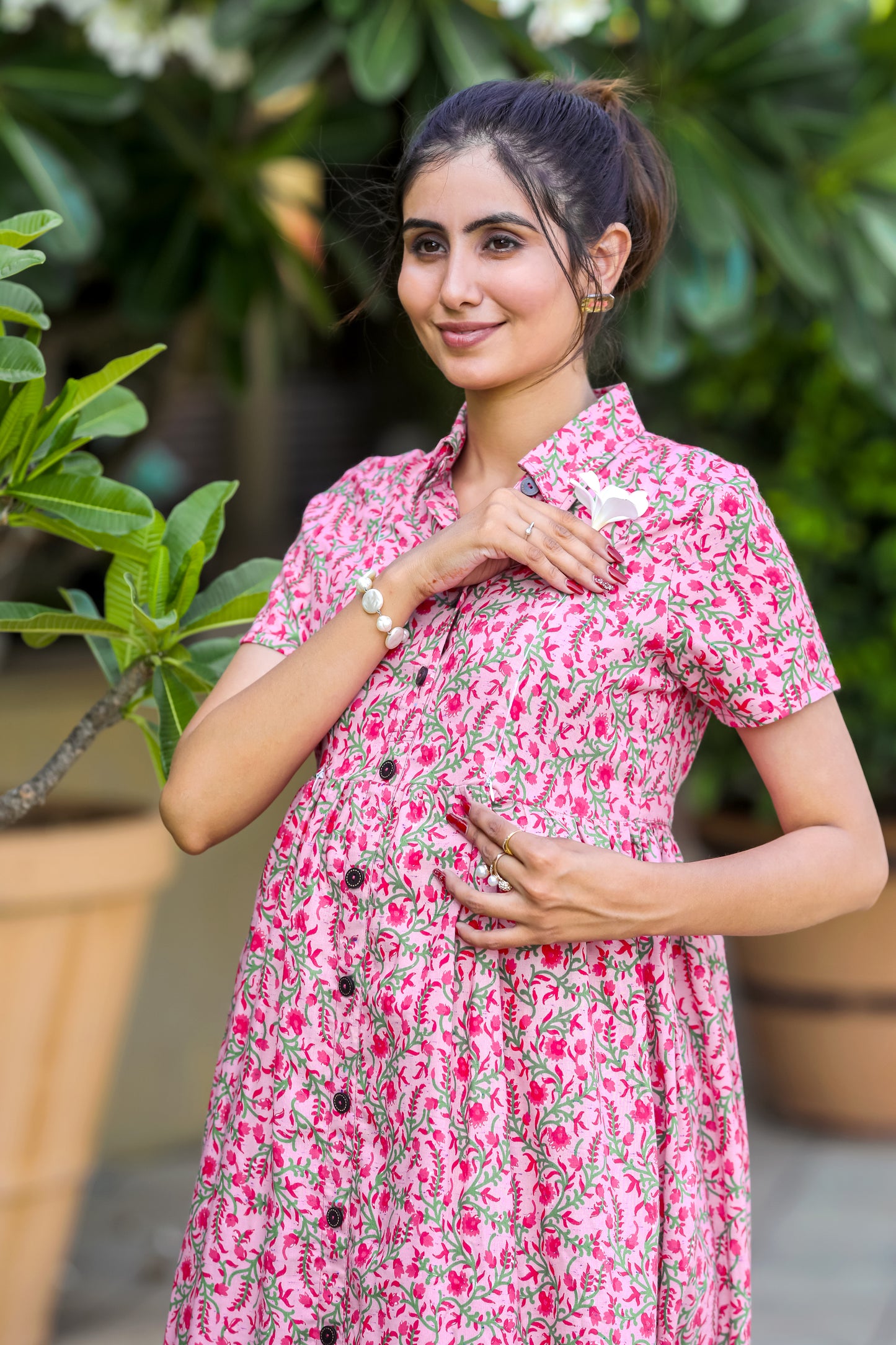 PINK FLORAL MATERNITY DRESS