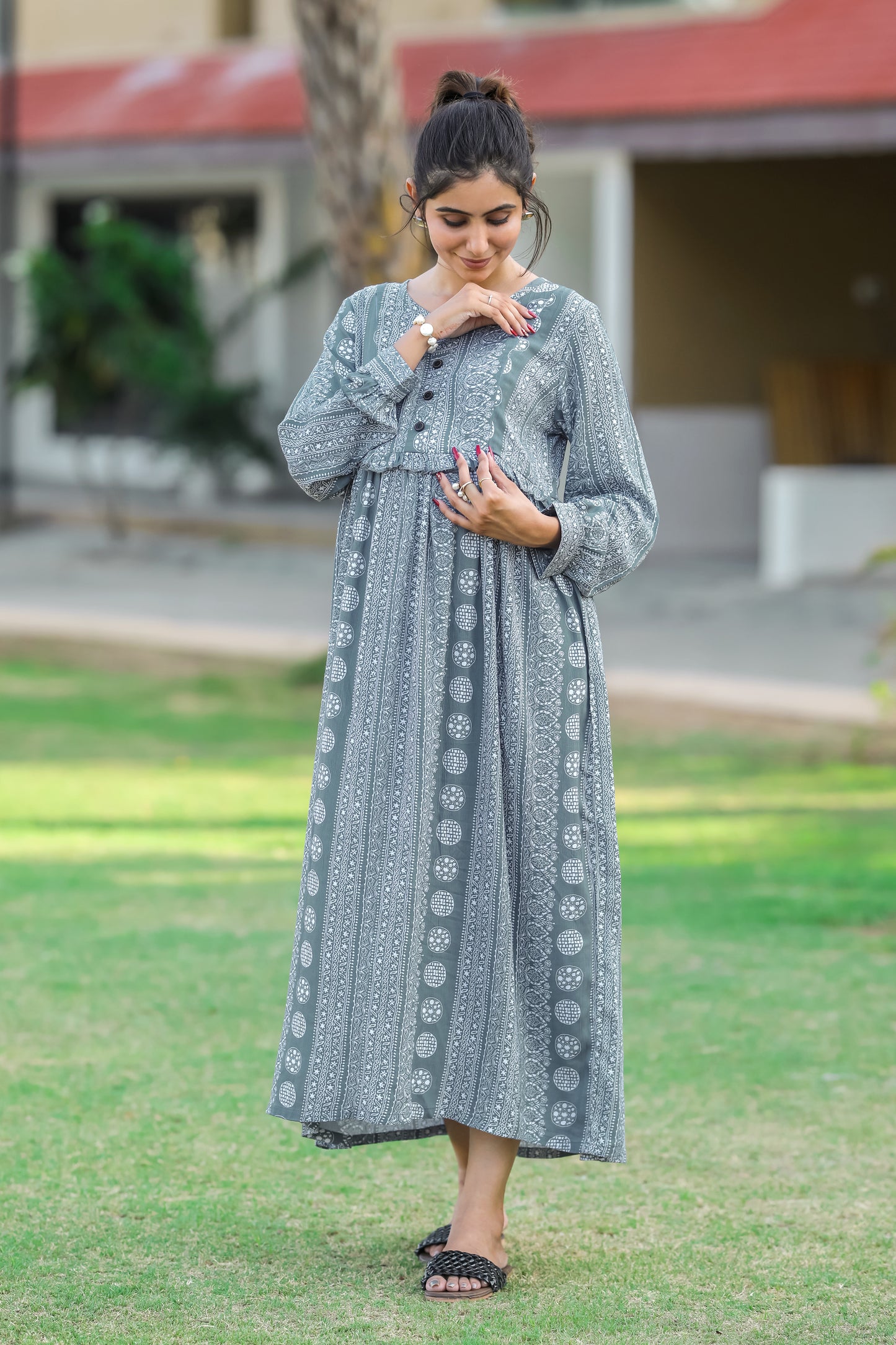 GREY BUTTA MATERNITY DRESS