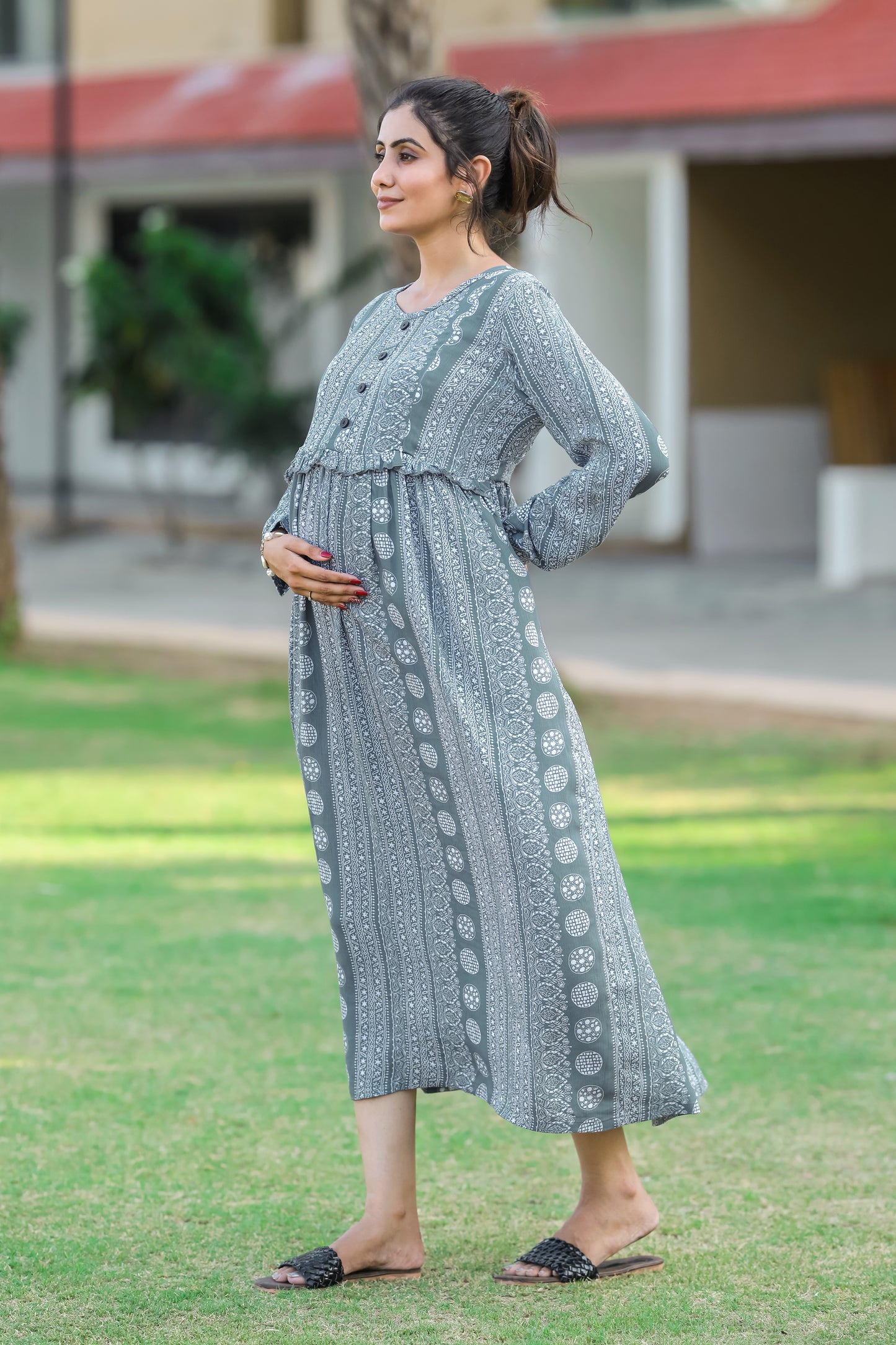 GREY BUTTA MATERNITY DRESS