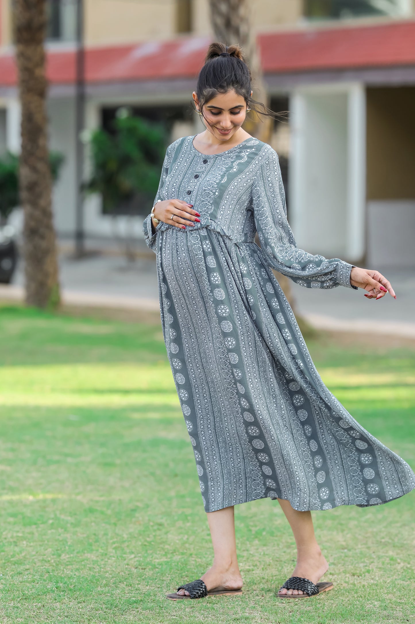 GREY BUTTA MATERNITY DRESS