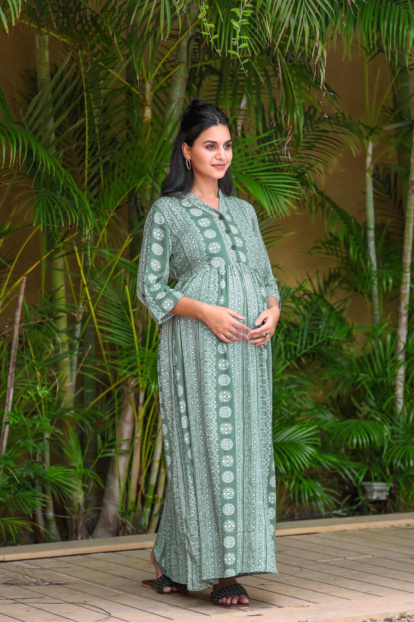 OLIVE GREEN BUTTA MATERNITY DRESS