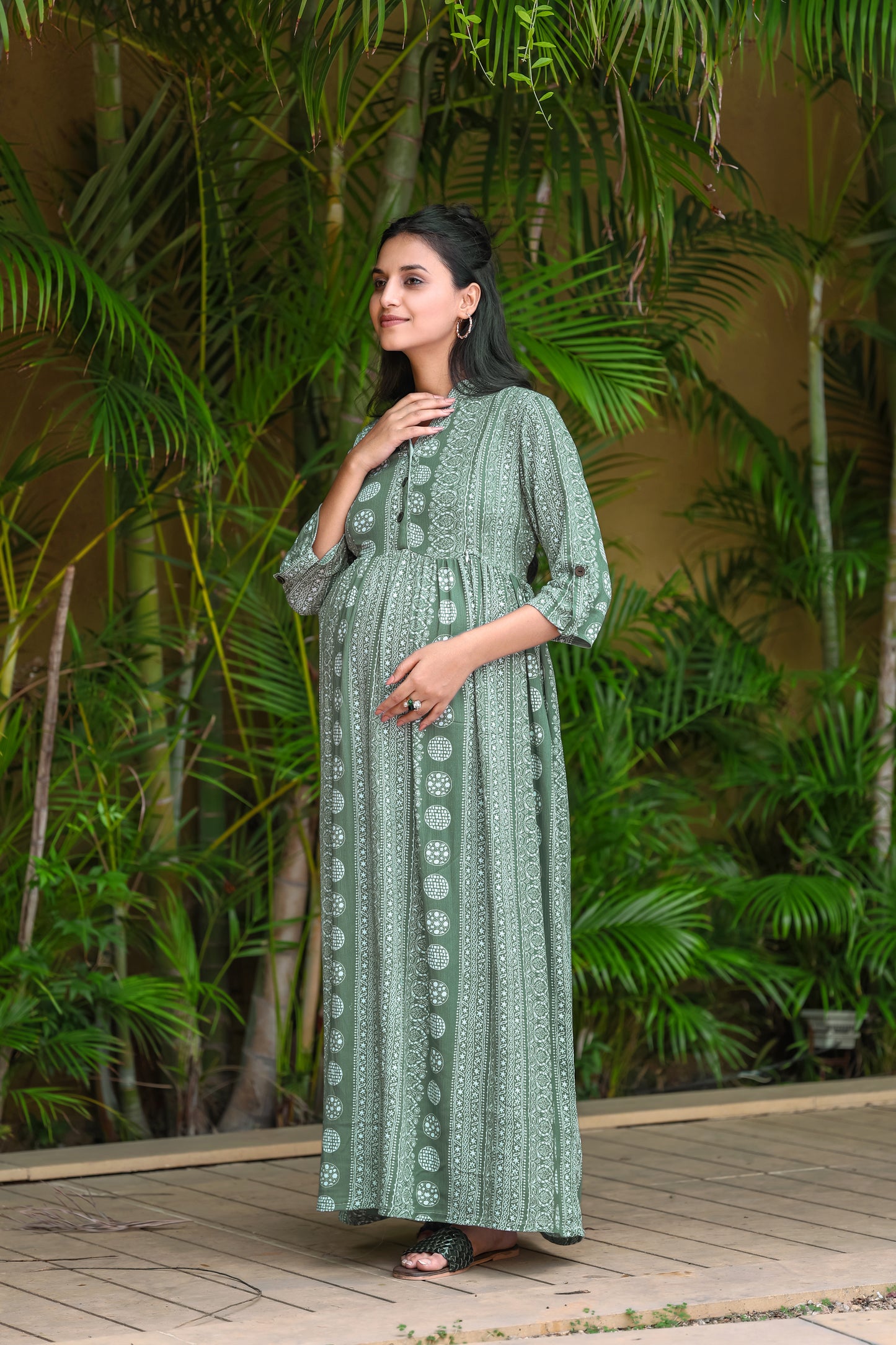 OLIVE GREEN BUTTA MATERNITY DRESS