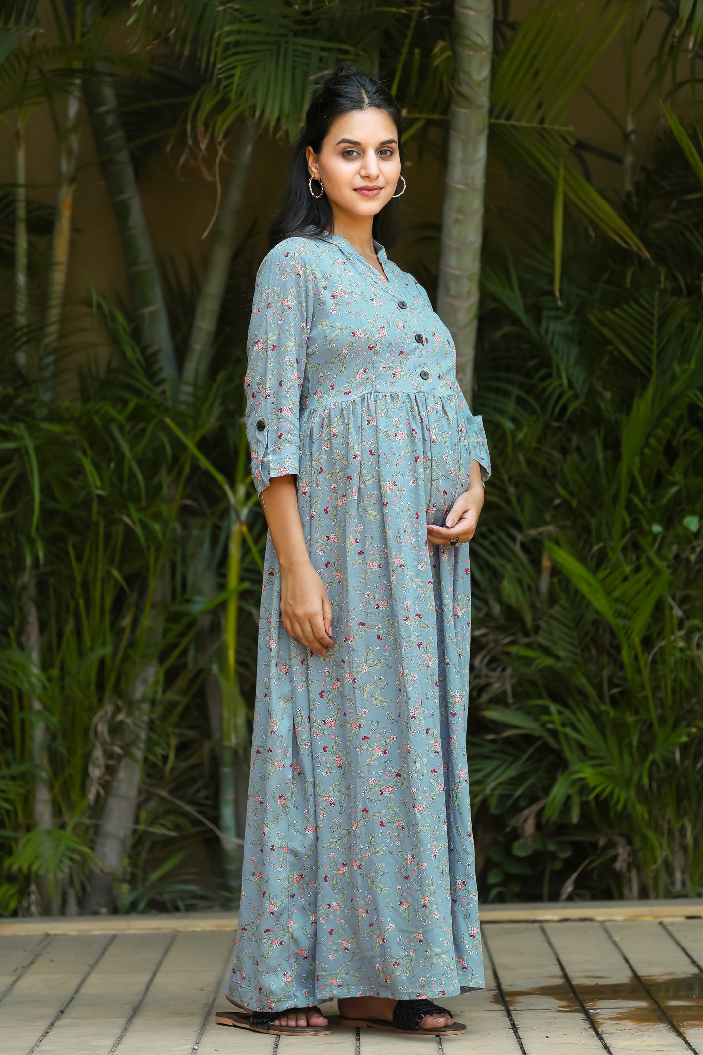 LIGHT MINT BLUE FLORAL MATERNITY DRESS