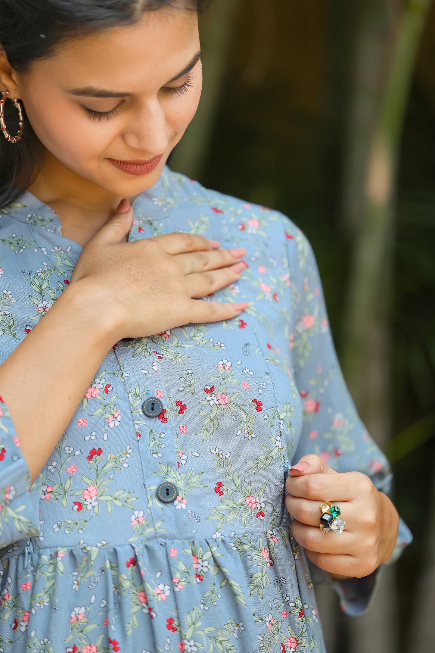 LIGHT MINT BLUE FLORAL MATERNITY DRESS