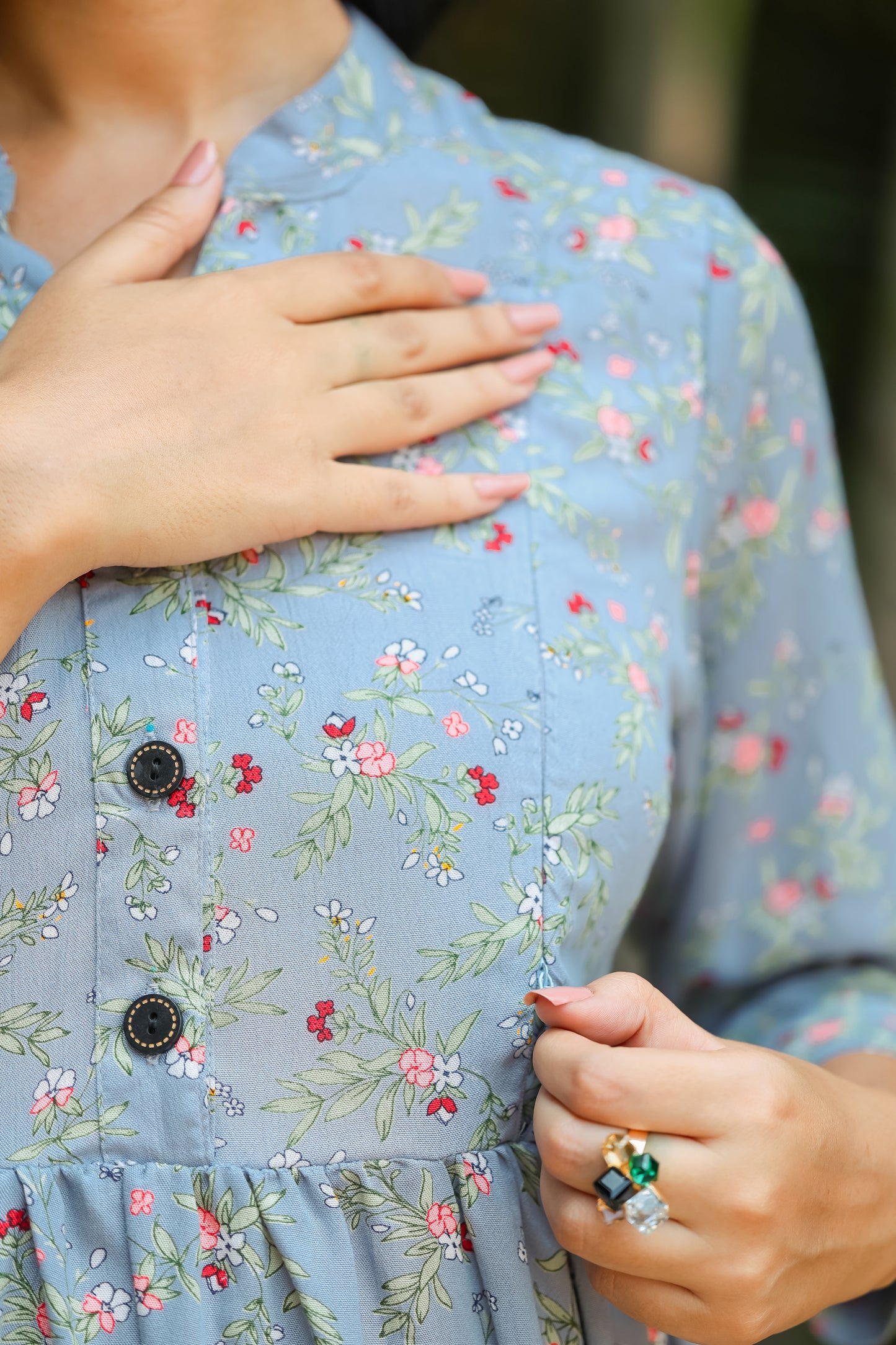 LIGHT MINT BLUE FLORAL MATERNITY DRESS