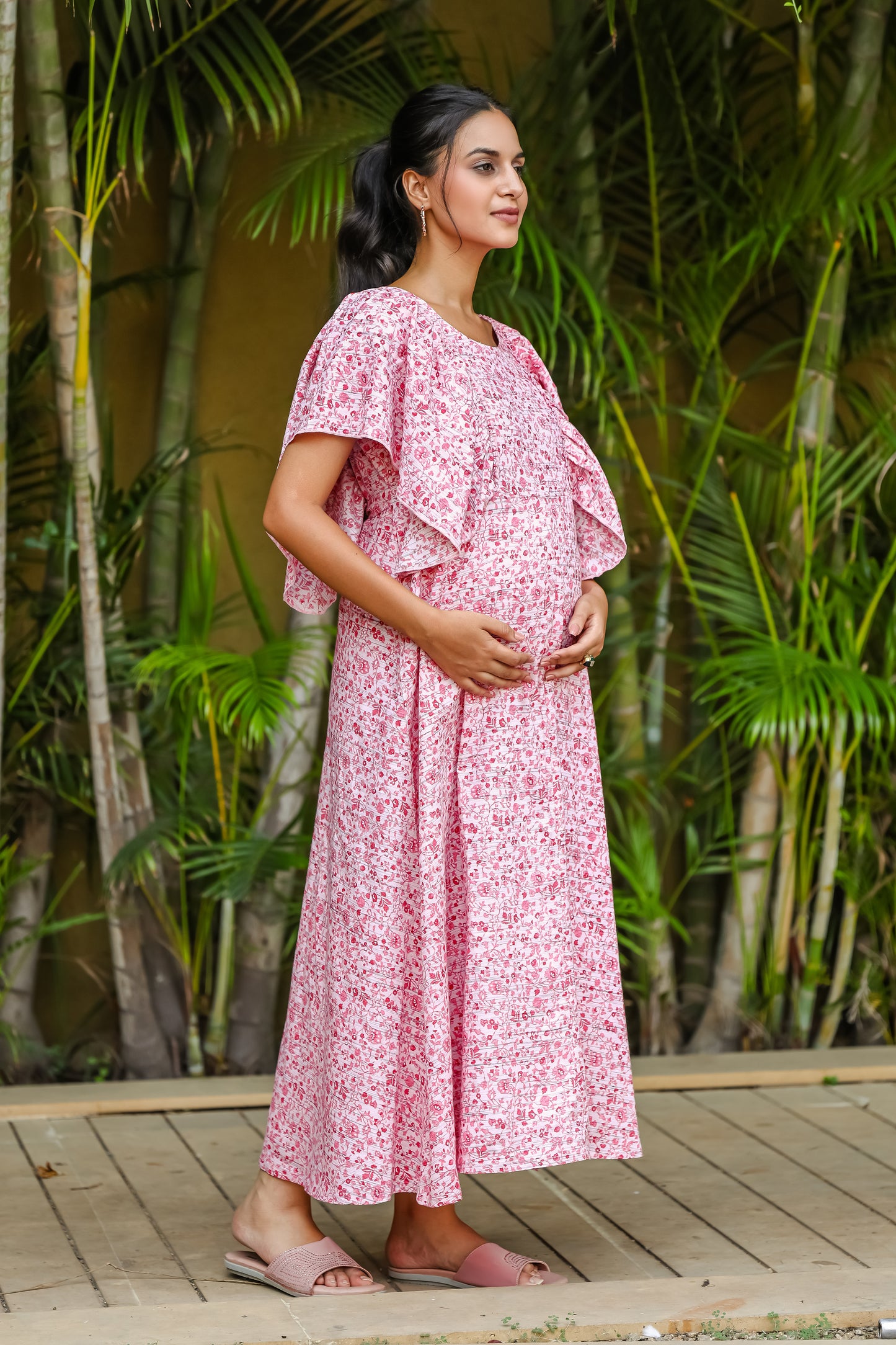 BUTTERFLY BABY PINK SLEEVES MATERNITY DRESS