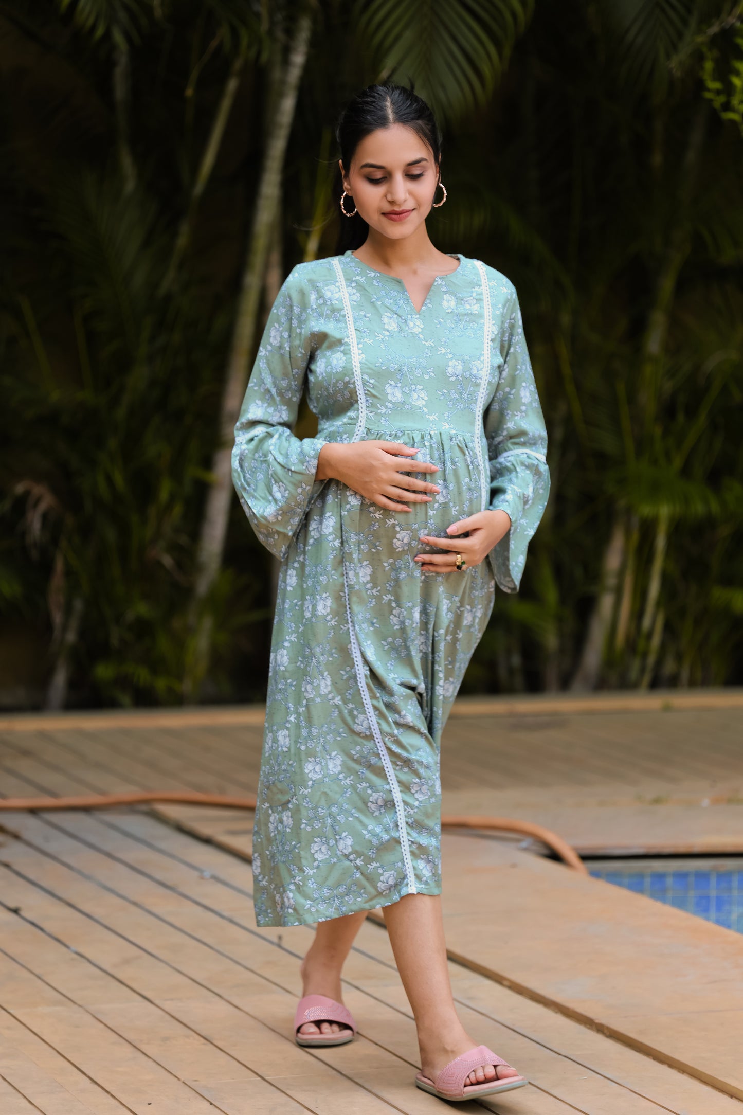 MINT GREEN FLOWERS MATERNITY DRESS