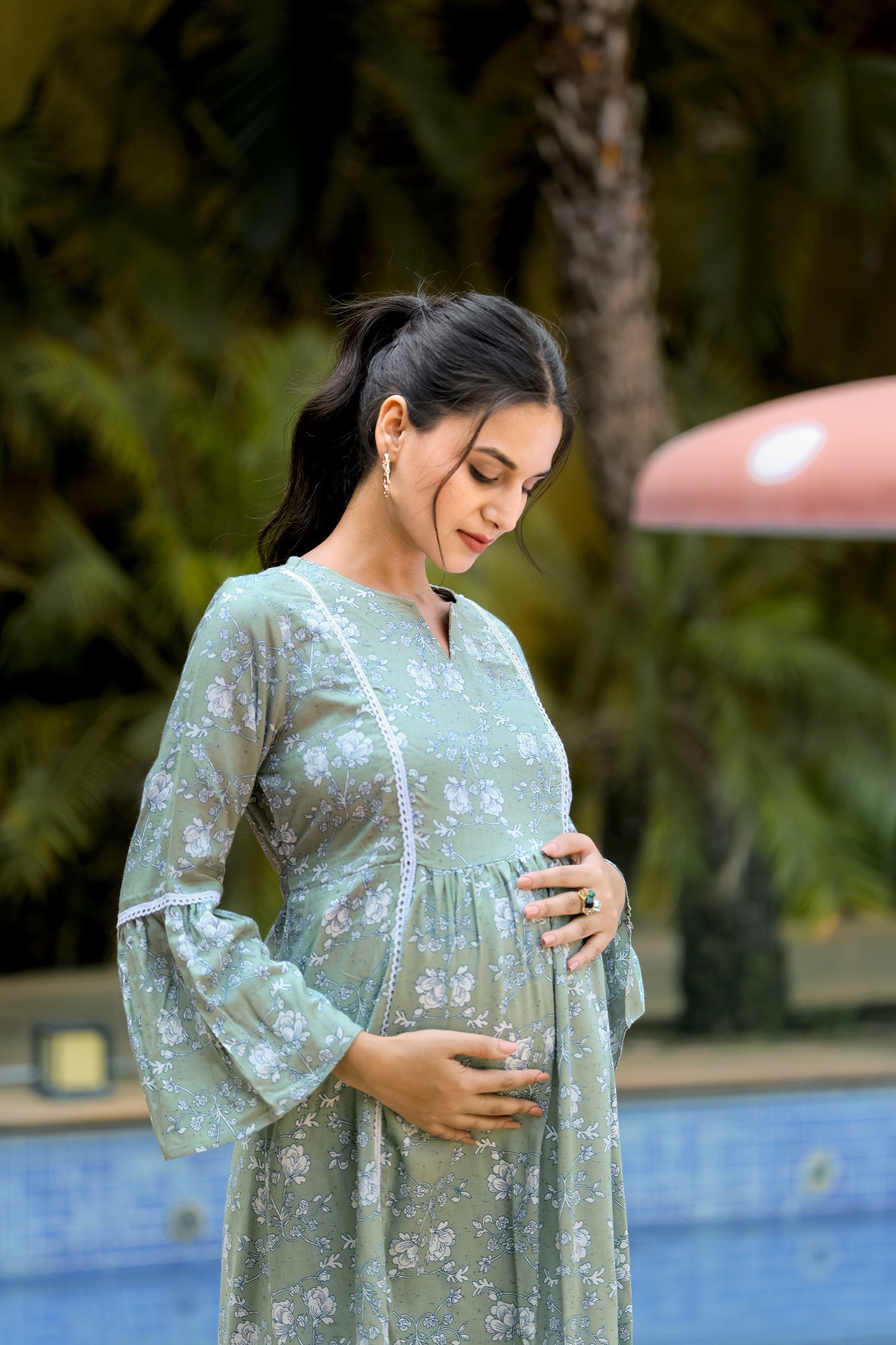 MINT GREEN FLOWERS MATERNITY DRESS