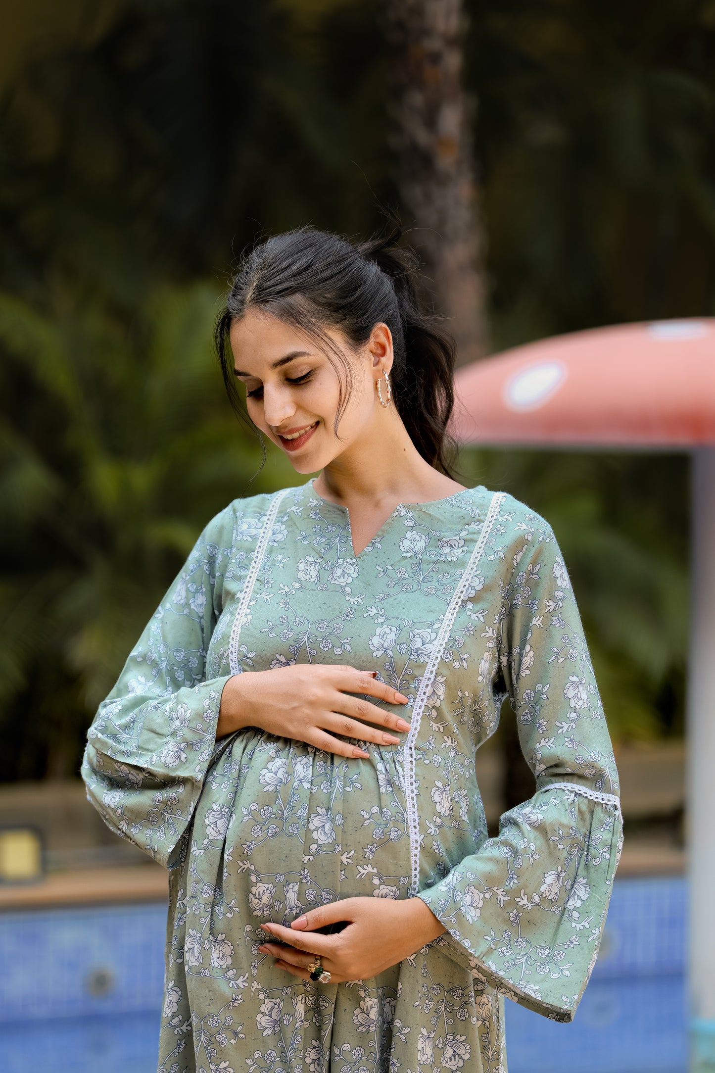 MINT GREEN FLOWERS MATERNITY DRESS