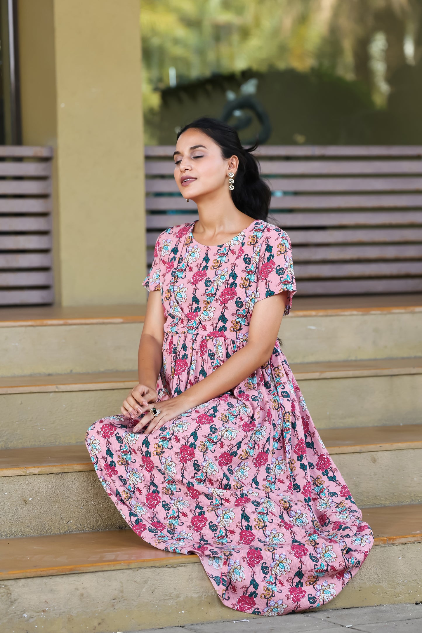 PASTEL PINK ROSE PETALS MATERNITY DRESS