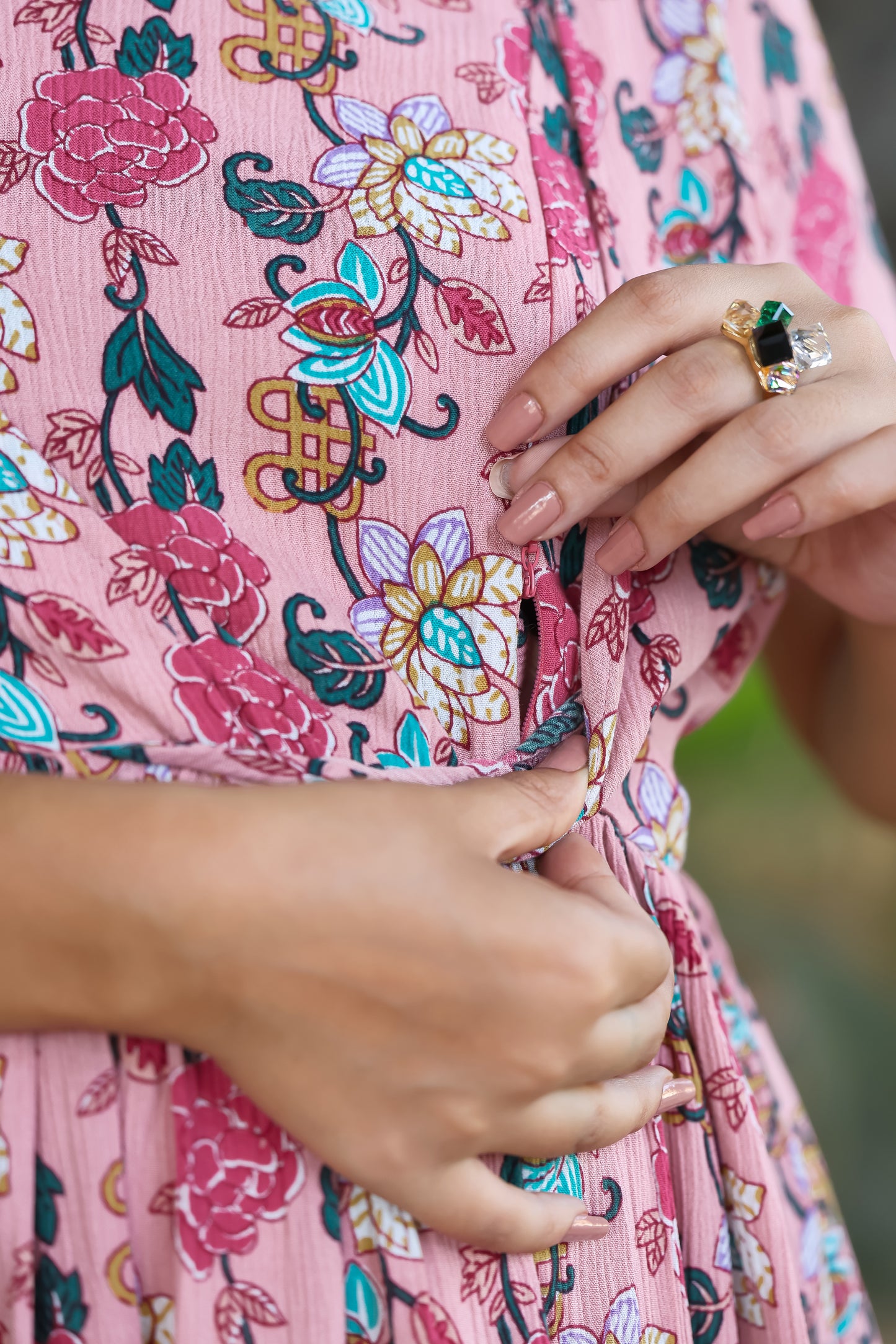 PASTEL PINK ROSE PETALS MATERNITY DRESS