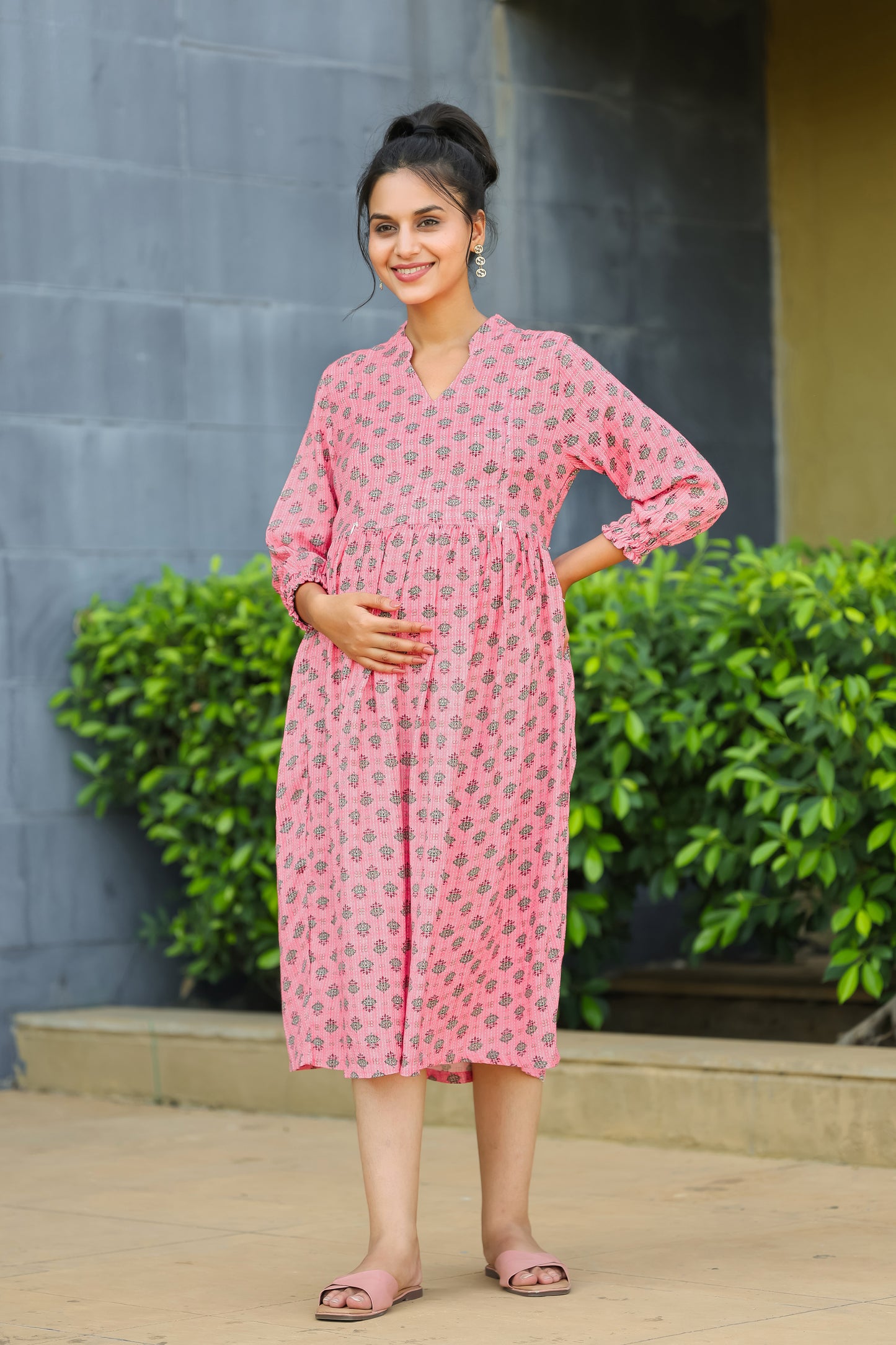 PINK KATHA FLORAL MATERNITY DRESS