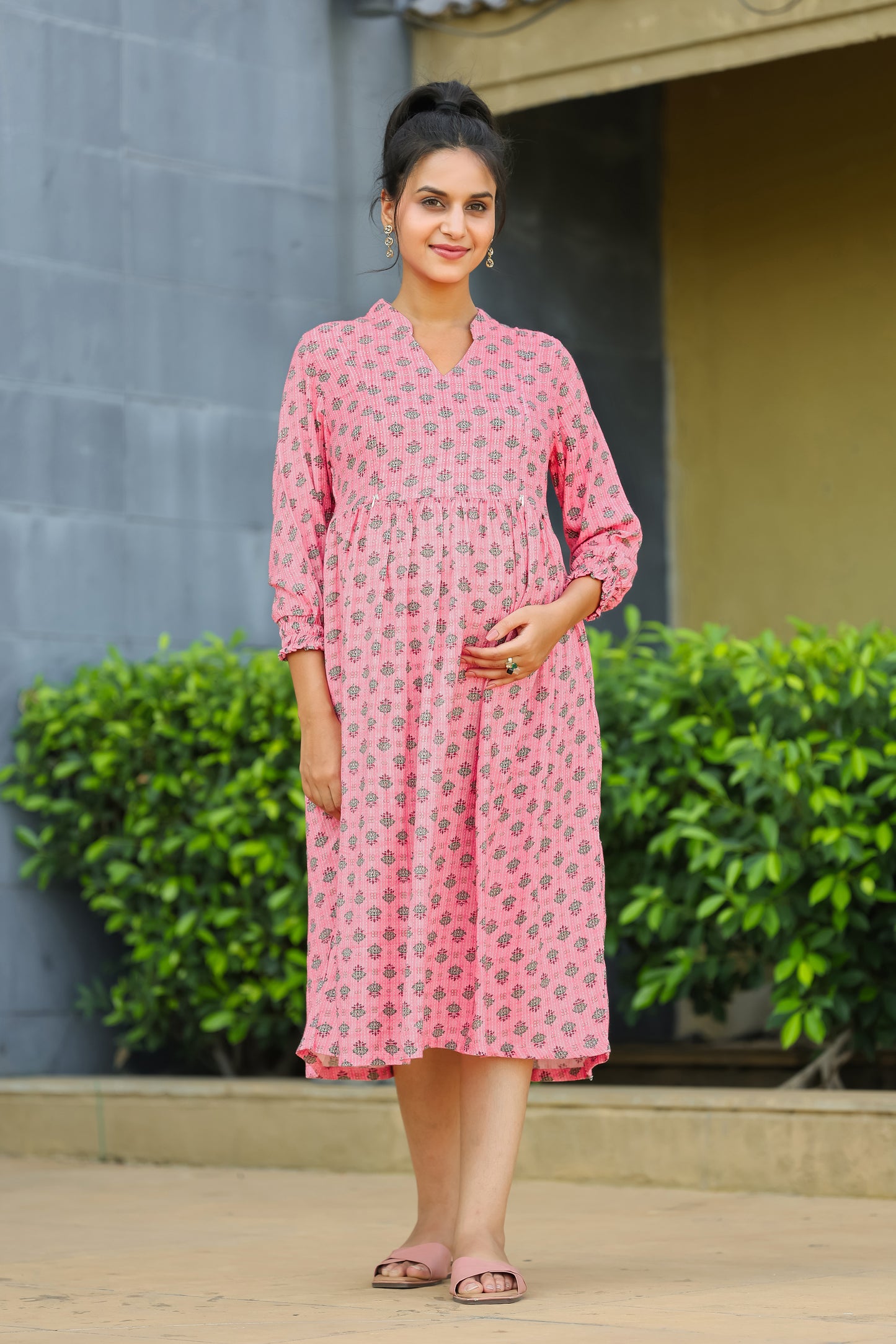 PINK KATHA FLORAL MATERNITY DRESS