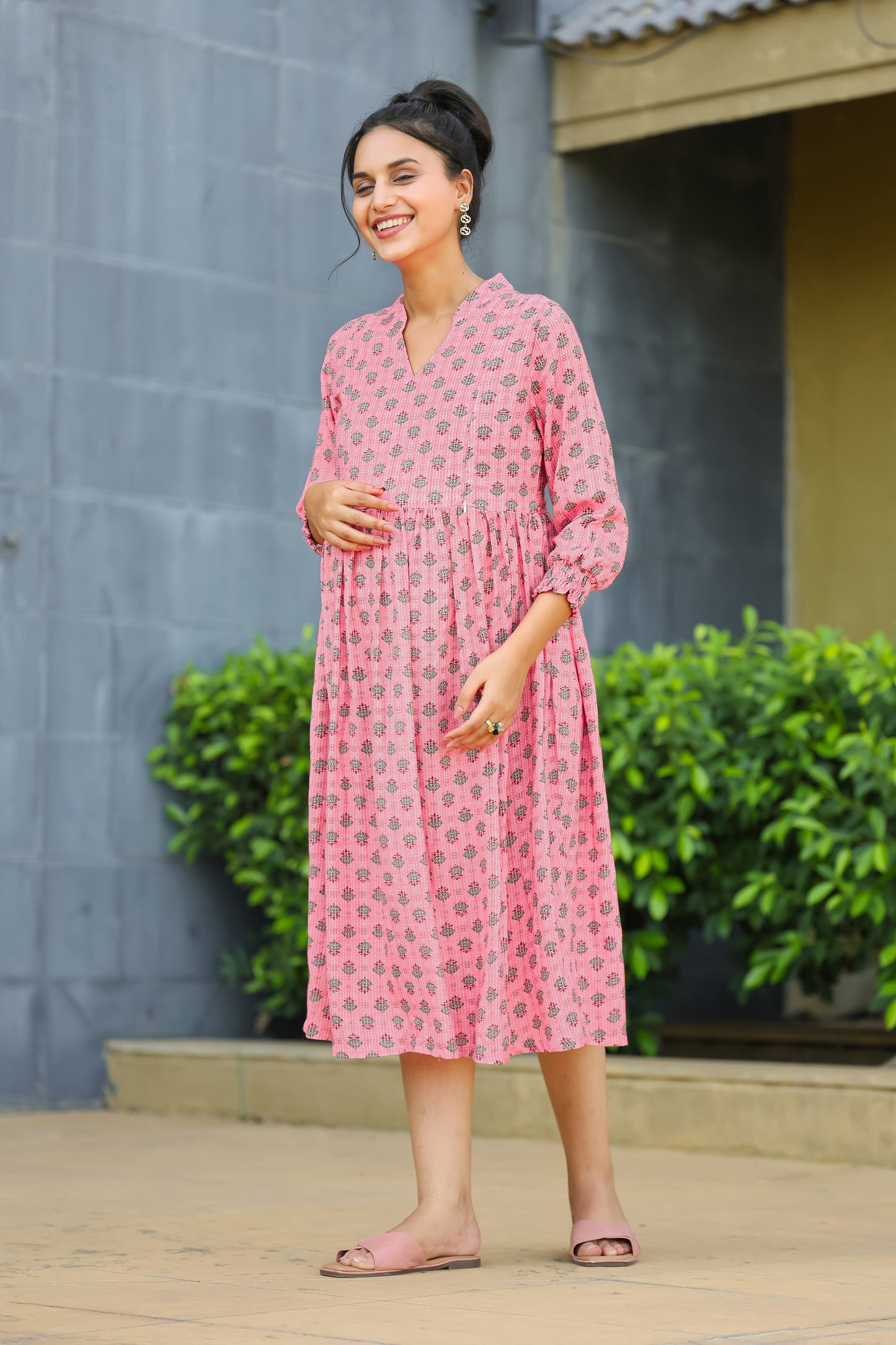 PINK KATHA FLORAL MATERNITY DRESS