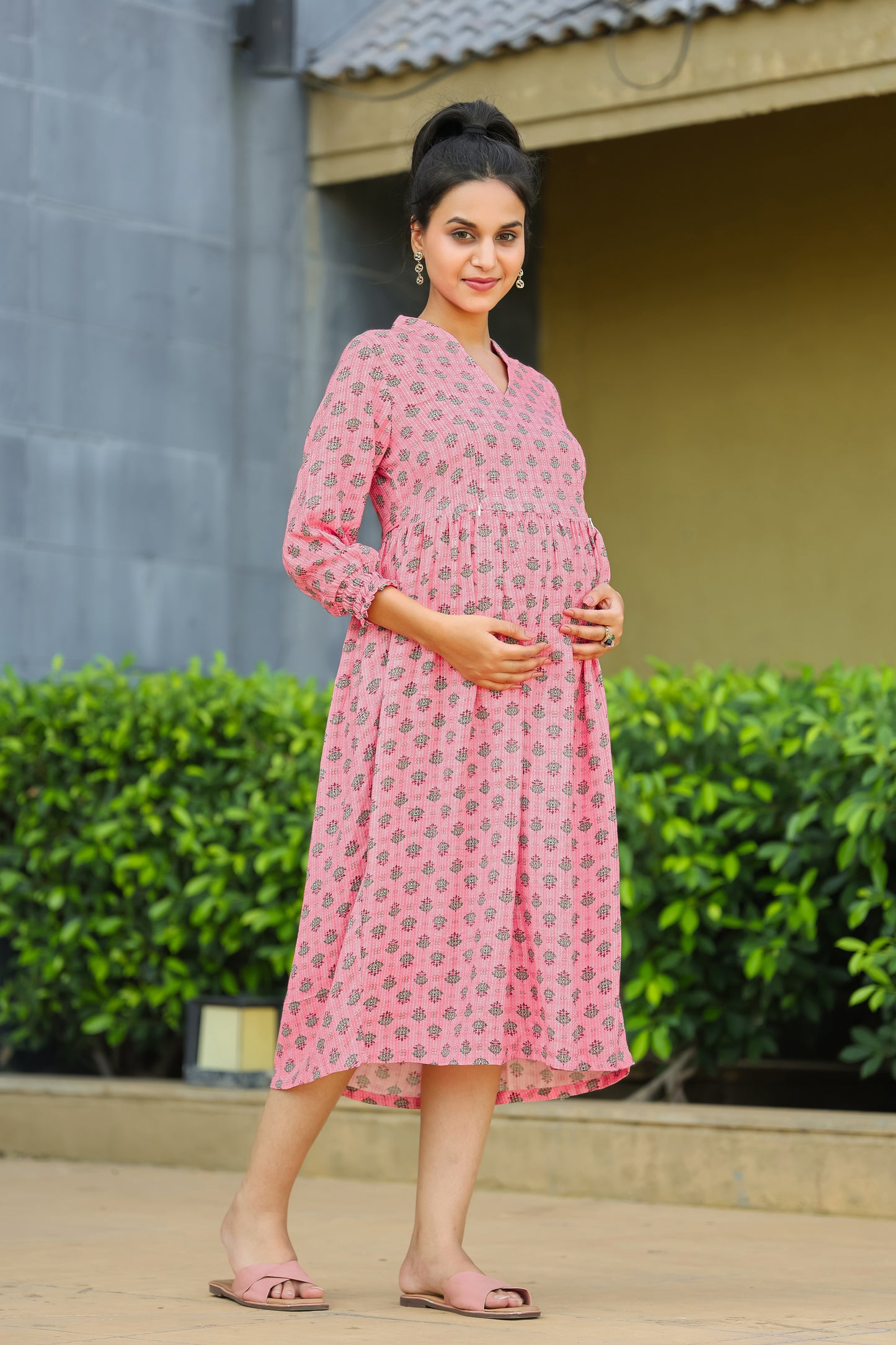 PINK KATHA FLORAL MATERNITY DRESS