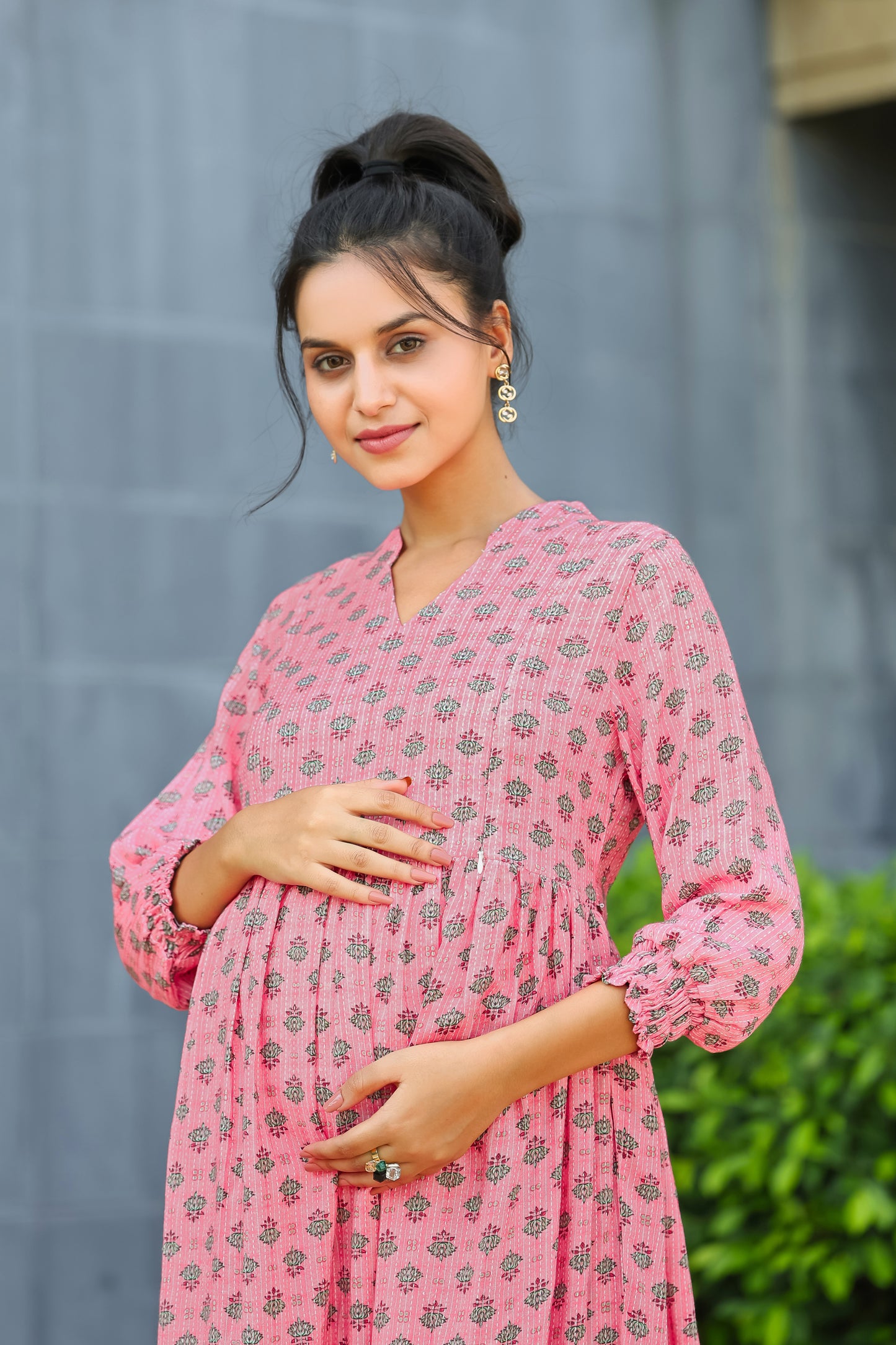 PINK KATHA FLORAL MATERNITY DRESS