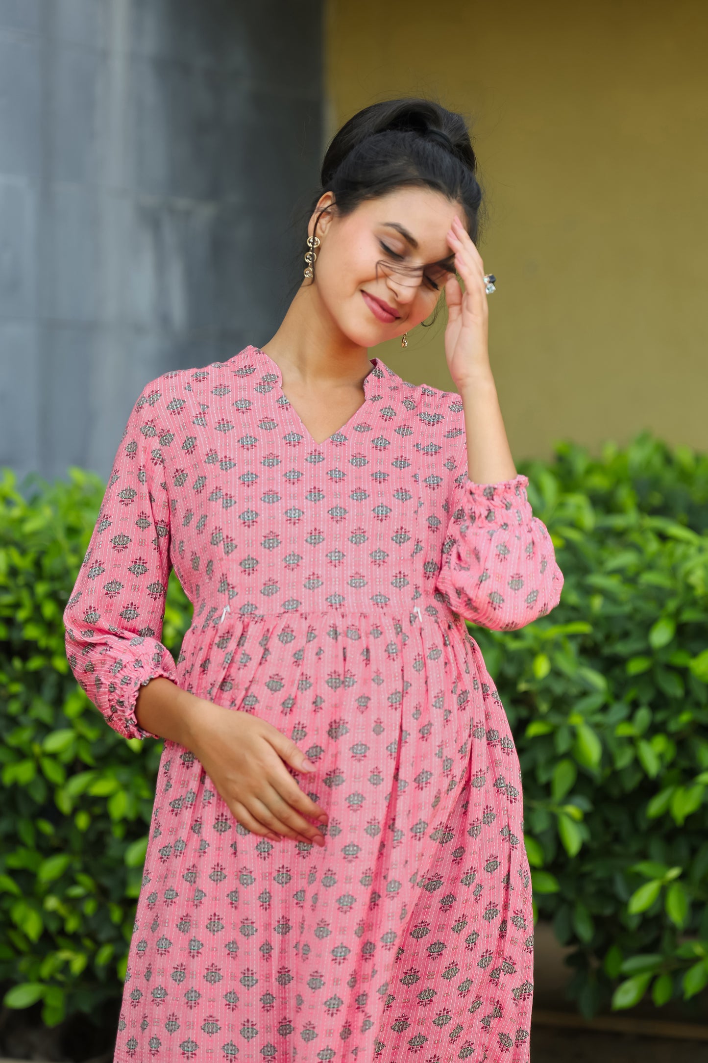 PINK KATHA FLORAL MATERNITY DRESS