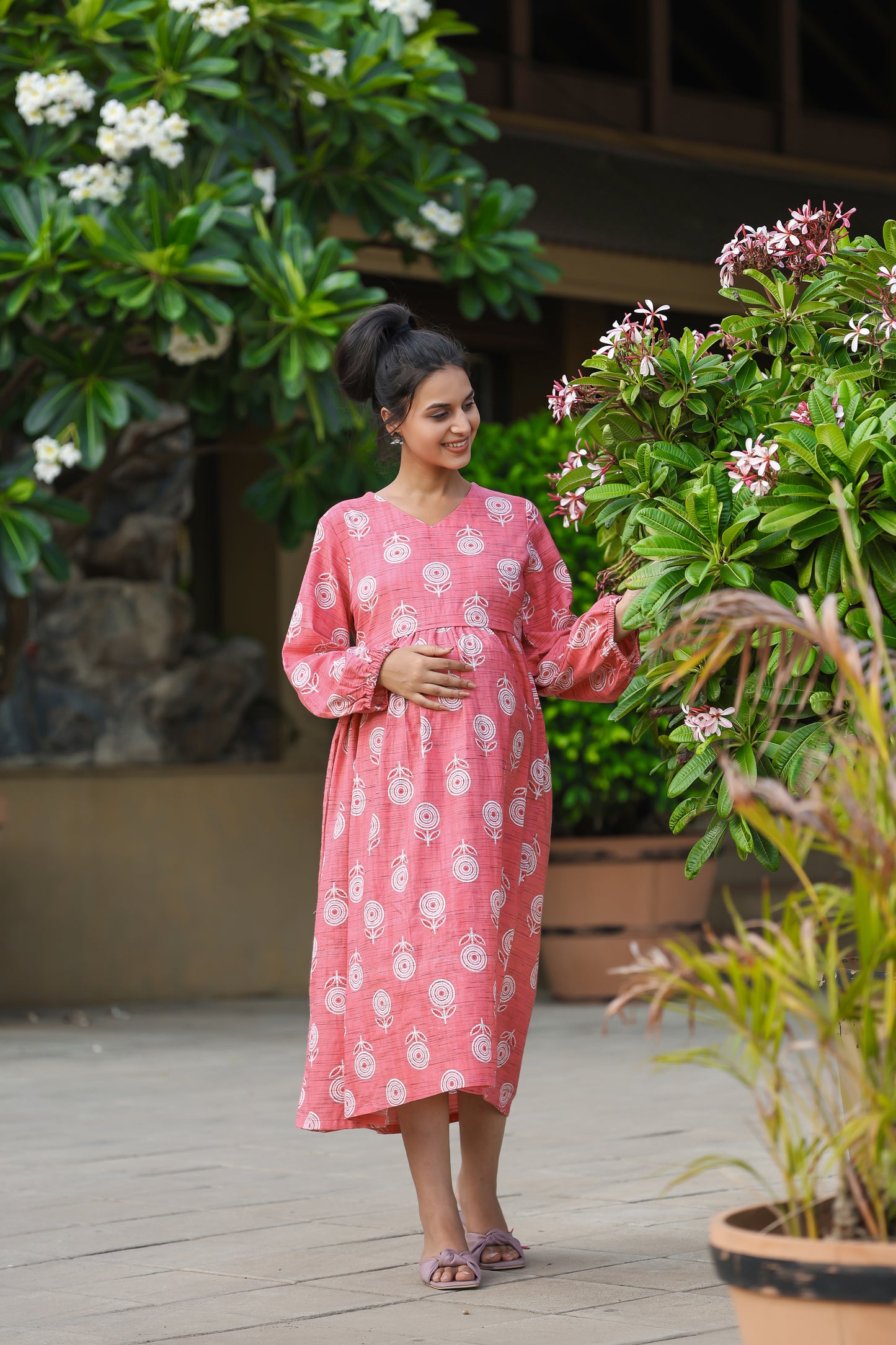 PINK FLOWERS MATERNITY DRESS