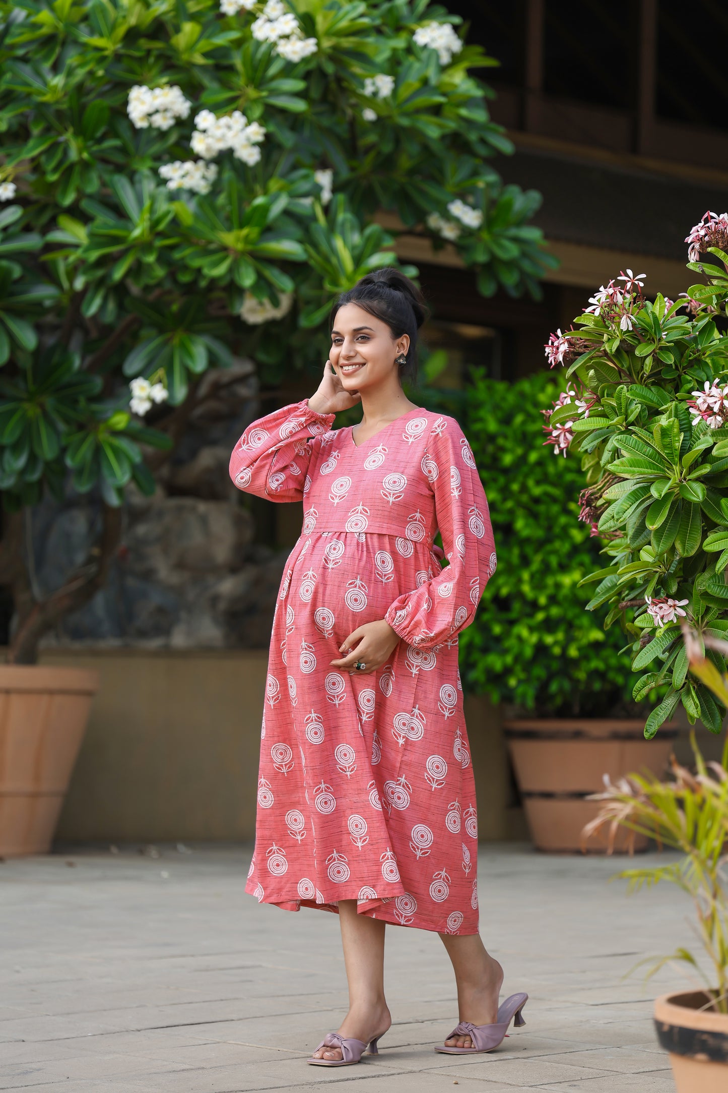 PINK FLOWERS MATERNITY DRESS