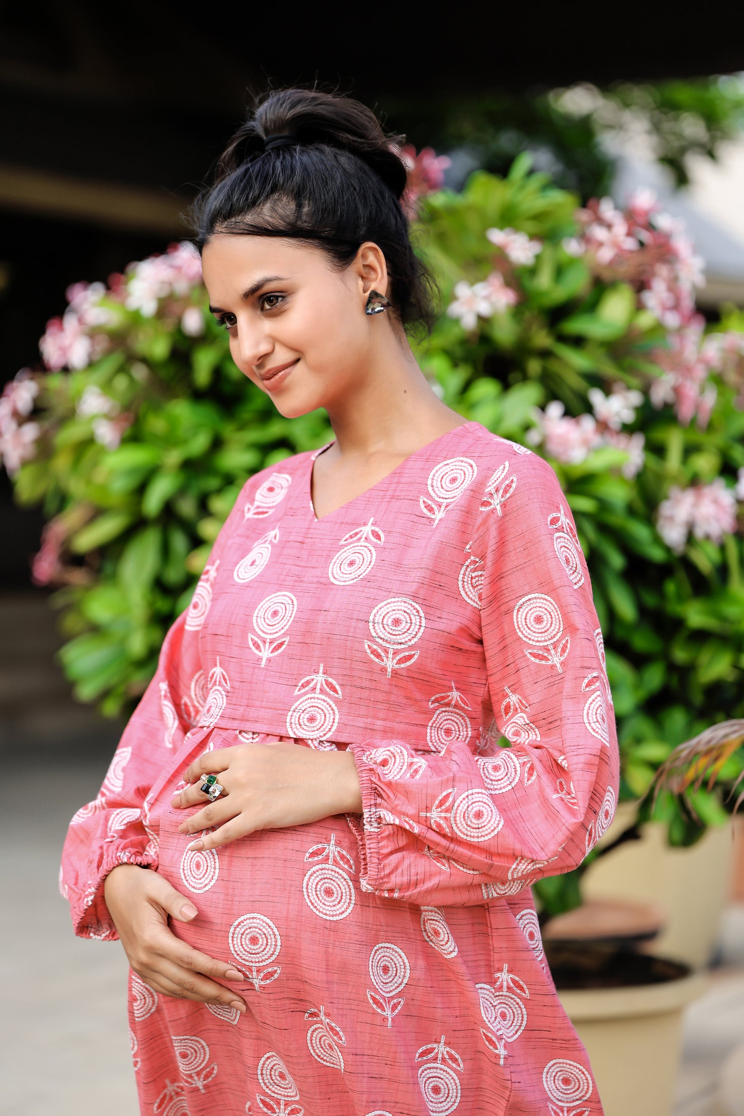 PINK FLOWERS MATERNITY DRESS