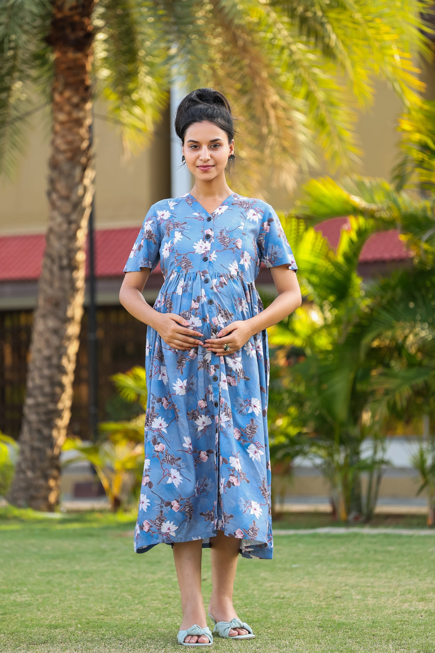 DIGITAL FLORAL PRINT MATERNITY DRESS