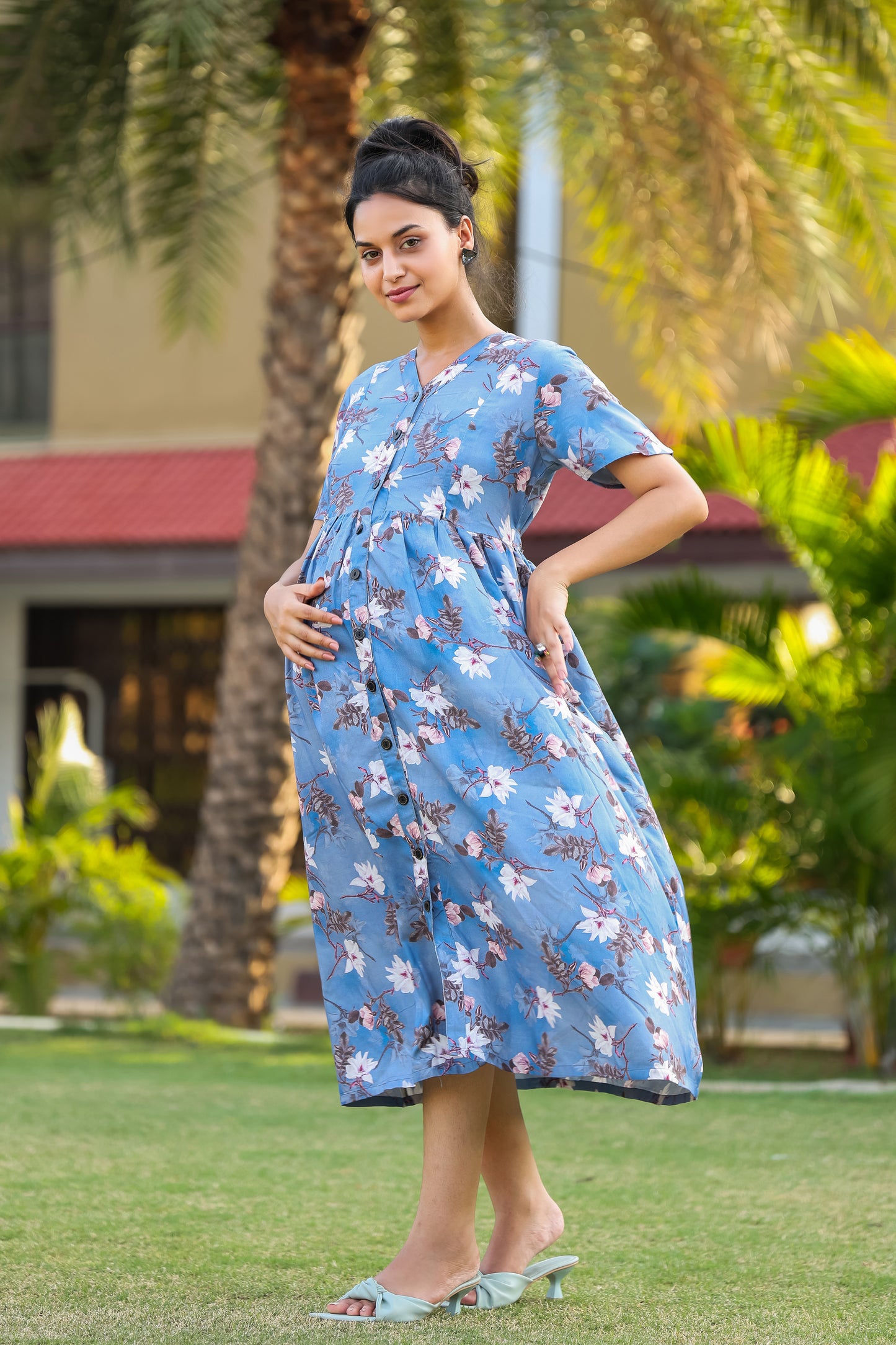 DIGITAL FLORAL PRINT MATERNITY DRESS