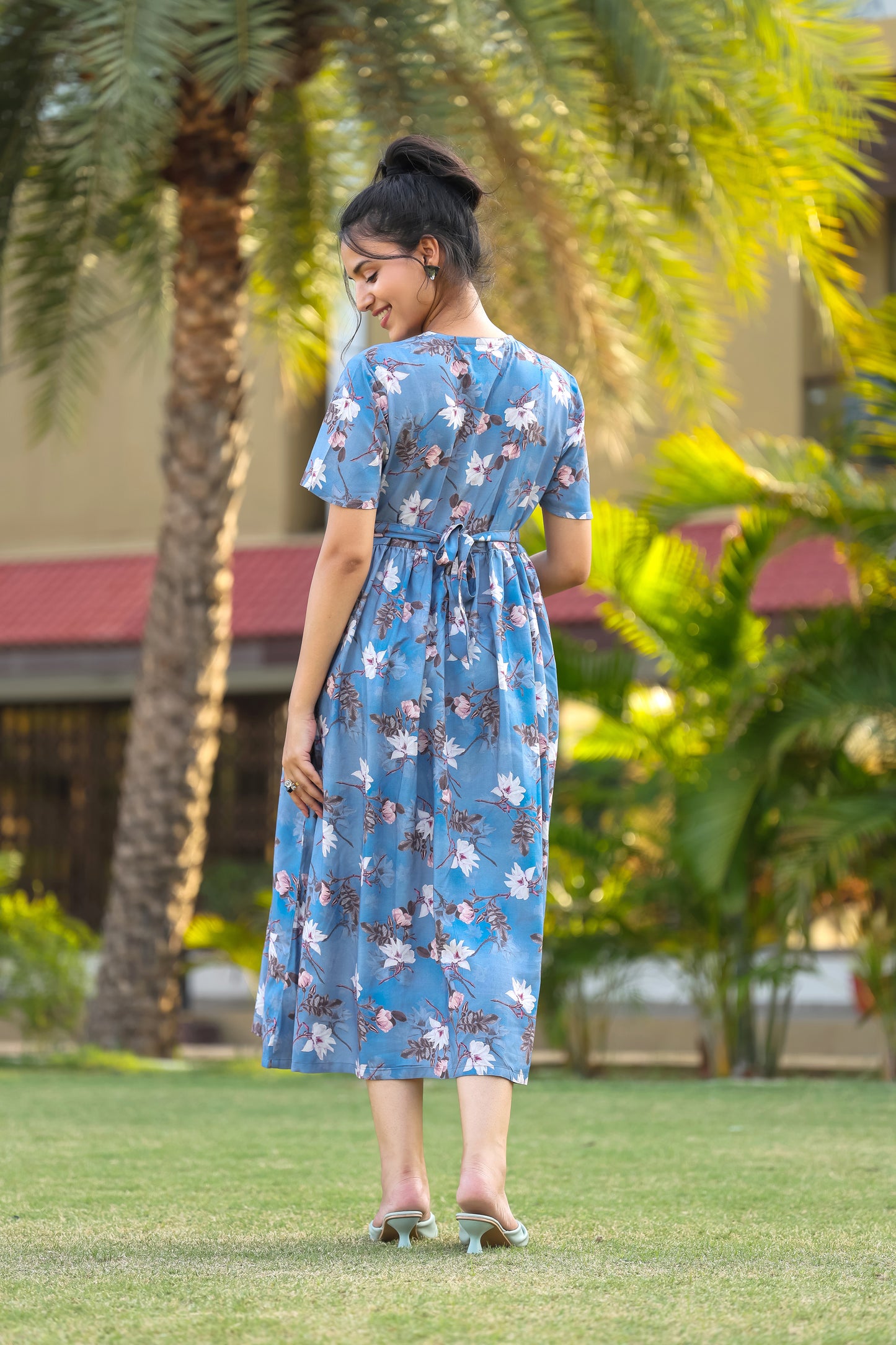 DIGITAL FLORAL PRINT MATERNITY DRESS