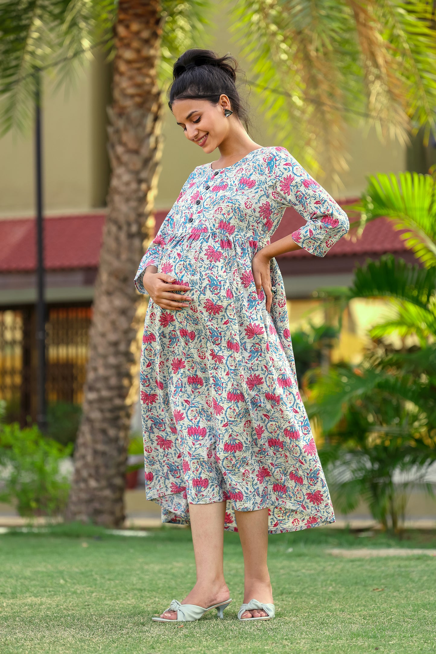 GREY LOTUS MATERNITY DRESS