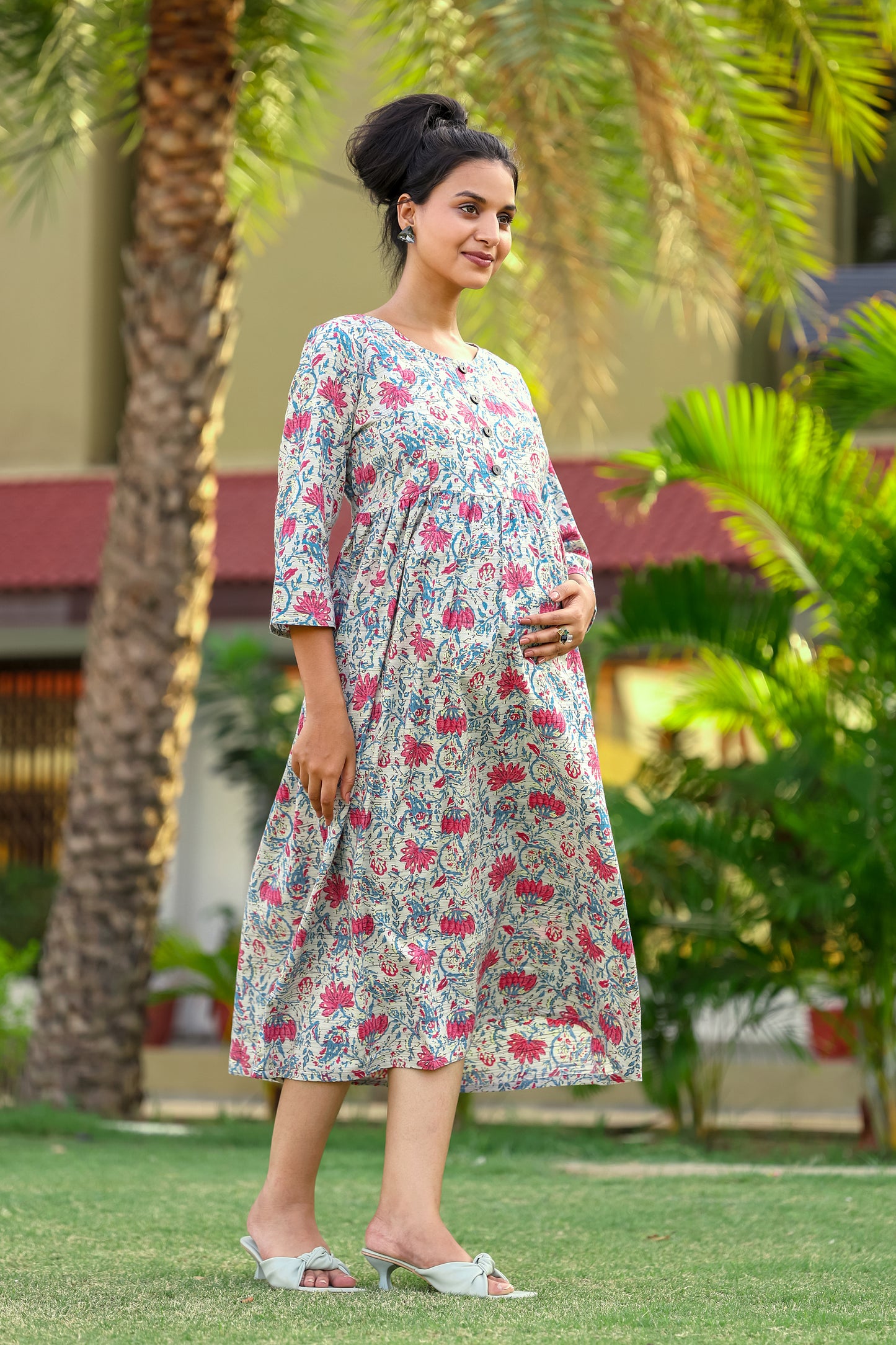 GREY LOTUS MATERNITY DRESS