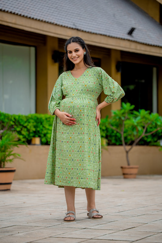 MAHENDI FLORAL MATERNITY DRESS